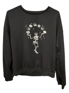 ROMWE Black Skeleton Lightweight Horror Sweatshirt Women’s L MINTY